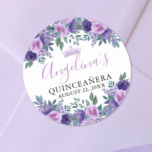 Lila Blommig Quinceanera Runt Klistermärke