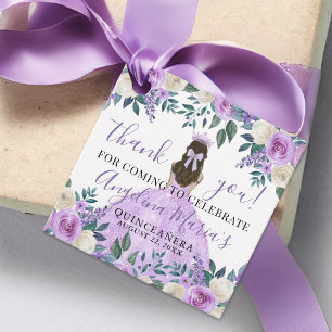 Lila Blommig Quinceanera Tack Kort Gåvor Etiketter