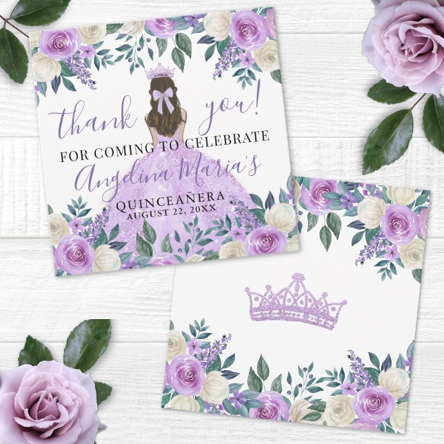 Lila Blommig Quinceanera Tacksamhetskort Inbjudningar (Purple Floral Quinceanera Thank You Card )