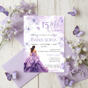 Lila blommig Quincenera-inbjudan spanska Inbjudningar