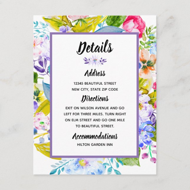 Lila Blommig Romantisk Bröllopsdetalj Tilläggskort (Framsida)