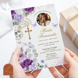 Lila Blommig Rosenkrans Katolsk Begravningsinbjuda Inbjudningar