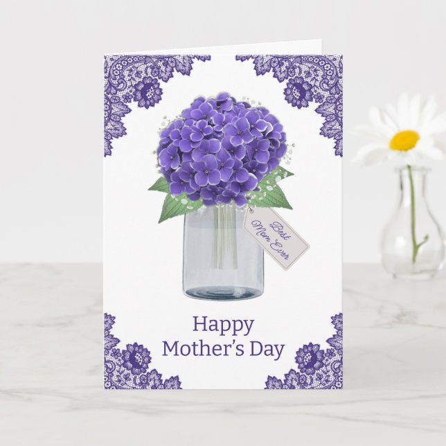 Lila Blommig Rustik Spets Hydrangea Mors Dag Kort (Liten växt)