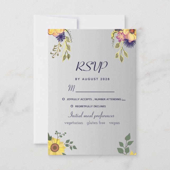 Lila Blommig Silver Bröllop RSVP-kort OSA Kort (Framsida)