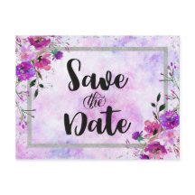 Lila Blommig & Silver Ram Bröllop Spara Datum