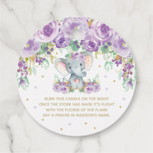 Lila Blommig Söt Elefant Baby Shower Ljus Gåvor Etiketter