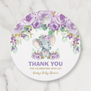 Lila Blommig Söt Elefant Baby Shower Tacksamhetsko Gåvor Etiketter