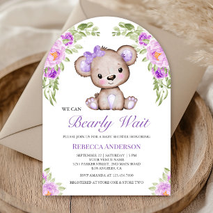 Lila blommig teddybjörn valv baby shower inbjudningar