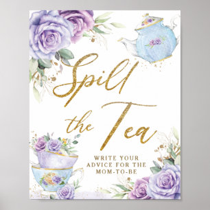 Lila Blommig Tekalas Baby Shower Spill The Tea Poster