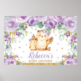 Lila Blommig Uggle Baby Shower Bakgrund Poster