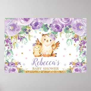 Lila Blommig Uggle Baby Shower Bakgrund Poster