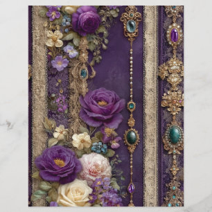 Lila Blommig Vintage Junk Journal Scrapbookpapper