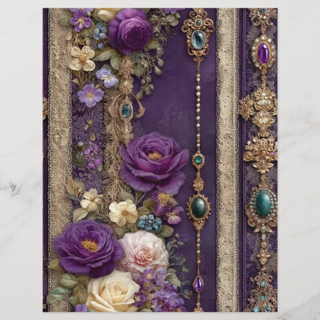 Lila Blommig Vintage Junk Journal Scrapbookpapper (Framsida)