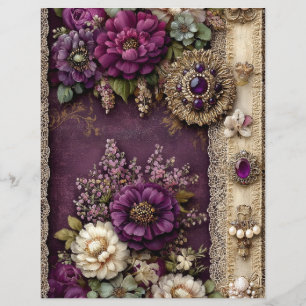 Lila Blommig Vintage Skrot Journal Scrapbook Pappe