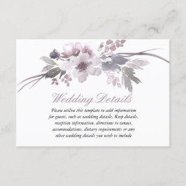 Lila blommig vinter bröllopsfest detaljer tilläggskort