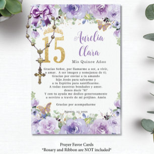 Lila blommiga fjärilar Quinceañera-bönkort Tilläggskort