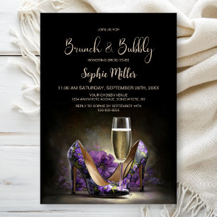 Lila Blommiga Stilettskor Brunch och Bubbly Inbjudningar