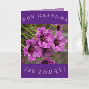 Lila Blommigt 100th Birthday Card for Grandma Kort