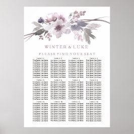 Lila Blommigt 12 för sätesschemat Bord Bröllop Poster