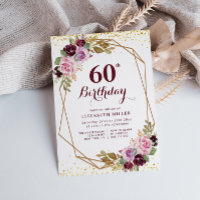 lila blommigt 60:e födelsedagsfest inbjudan