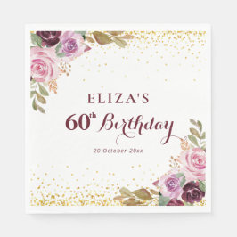 Lila blommigt 60:e födelsedagsfesten pappersservett