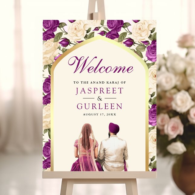 Lila Blommigt Anand Karaj Bröllop Välkomstskylt Poster (Skapare uppladdad)