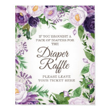 Lila Blommigt Baby Shower Diaper Raffle