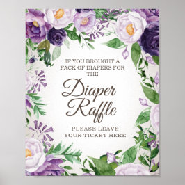 Lila Blommigt Baby Shower Diaper Raffle Poster