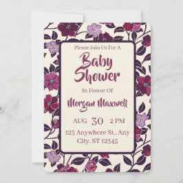 Lila Blommigt Baby Shower Inbjudningar