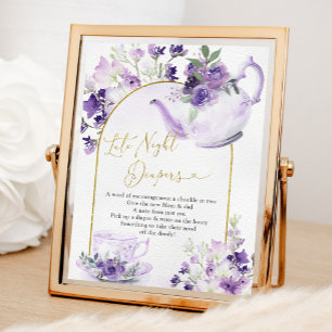 Lila Blommigt Baby Shower Tea Late Night Diaper Poster