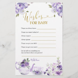 Lila Blommigt Baby Shower Tea Önskemål för Baby