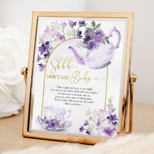 Lila Blommigt Baby Shower Tea Säg inte Baby Poster