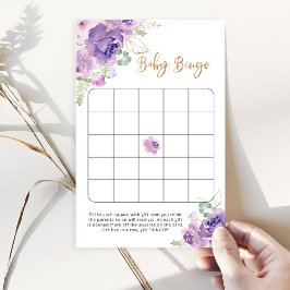 Lila blommigt babydusch bingo-spel