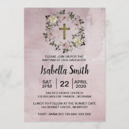 Lila blommigt Baptism/Christening-inbjudan Inbjudningar