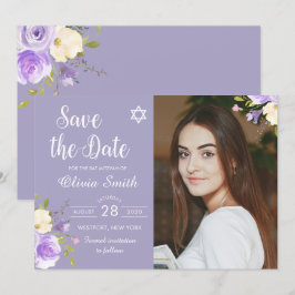 Lila Blommigt Bat mitzvah Foto Spara datum Datumet