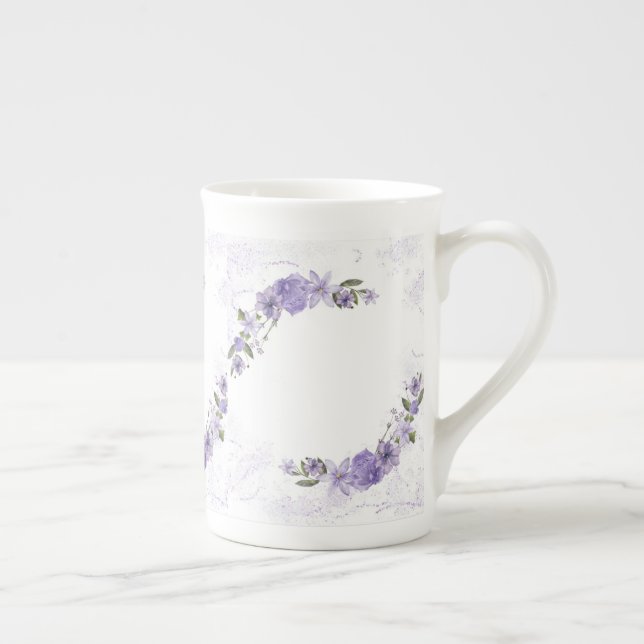 Lila Blommigt Benporslin Mugg (Höger)