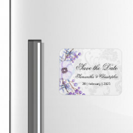 Lila Blommigt Berry Wandan Bröllop spara datum Magnet