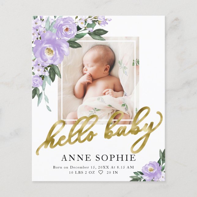 Lila Blommigt Birkelsemeddelande - tackkort (Framsida)