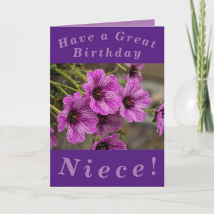 Lila Blommigt Birthday Card for Niece Kort
