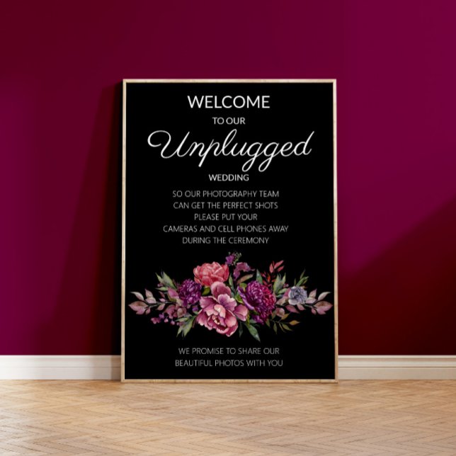 Lila Blommigt Black Botanical Unplugged Bröllop Poster (Skapare uppladdad)