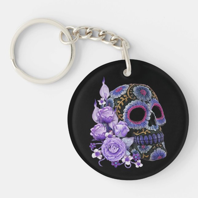 Lila Blommigt Black Sugar Skull Day of the dead (Framsidan)