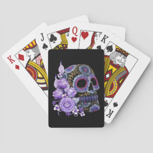 Lila Blommigt Black Sugar Skull Day of the dead Casinokort