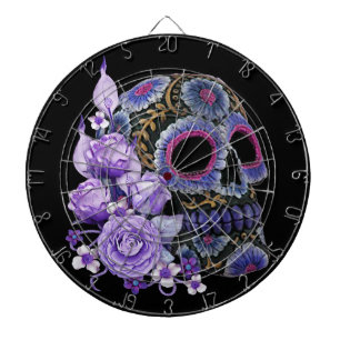 Lila Blommigt Black Sugar Skull Day of the dead Darttavla