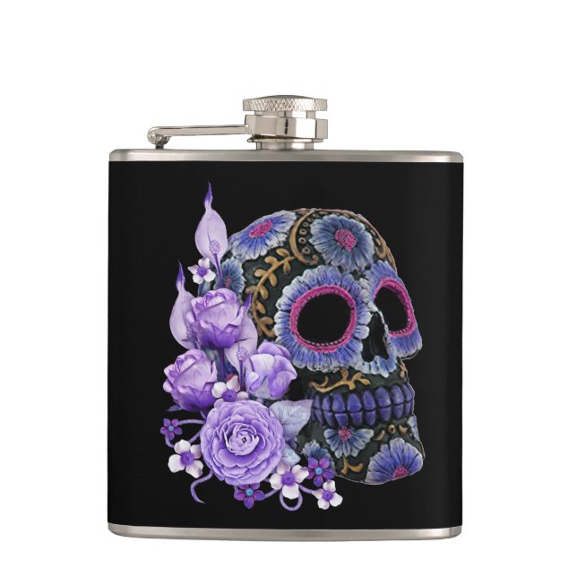 Lila Blommigt Black Sugar Skull Day of the dead Fickplunta (Framsidan)