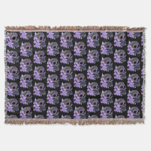 Lila Blommigt Black Sugar Skull Day of the dead Filt