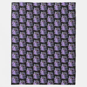 Lila Blommigt Black Sugar Skull Day of the dead Fleecefilt