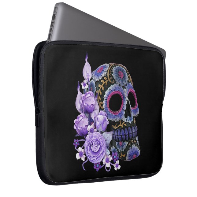 Lila Blommigt Black Sugar Skull Day of the dead Laptop Fodral (Framsidan Höger)