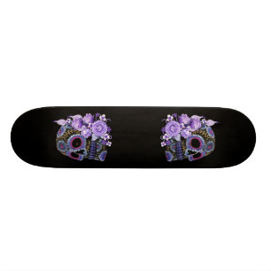 Lila Blommigt Black Sugar Skull Day of the dead Mini Skateboard Bräda 18,5 Cm