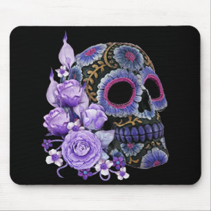 Lila Blommigt Black Sugar Skull Day of the dead Musmatta
