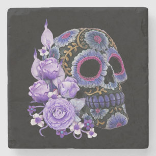Lila Blommigt Black Sugar Skull Day of the dead Stenunderlägg
